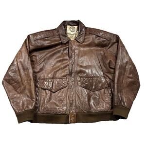 VTG 90s Global Identity GIII Leather Map Lined Aviator Bomber Flight Jacket Sz S